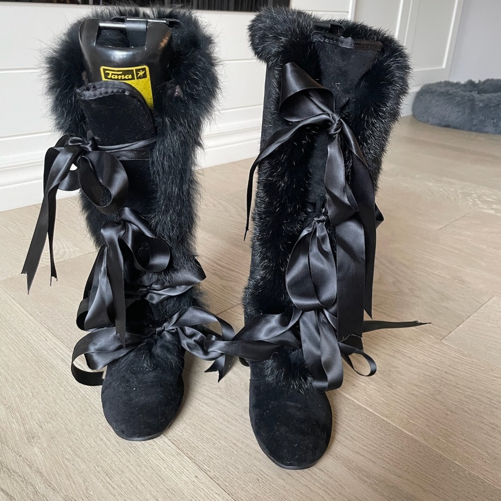 Black Suede and Faux Fur Boots